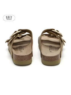 Leren slippers kaki