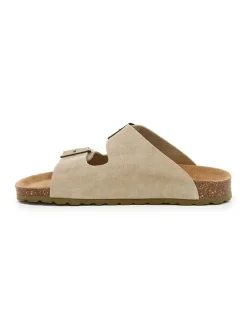 Leren slippers kaki