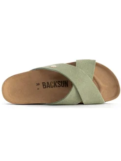 Leren slippers "Lauren" kaki