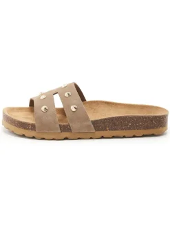 Leren slippers lichtbruin