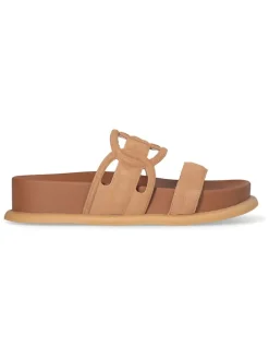 Leren slippers lichtbruin
