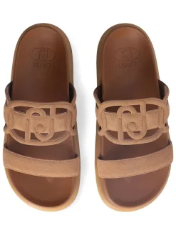 Leren slippers lichtbruin