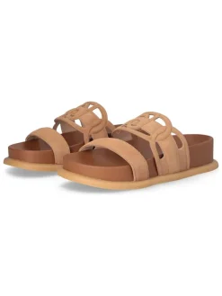 Leren slippers lichtbruin