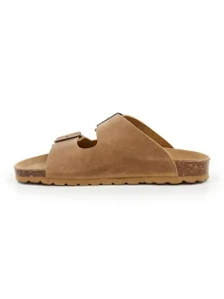 Leren slippers lichtbruin