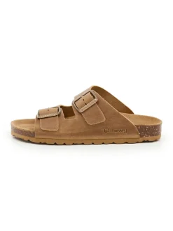 Leren slippers lichtbruin