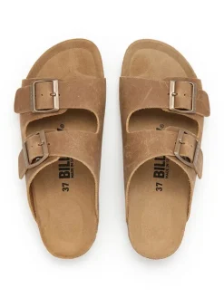 Leren slippers lichtbruin