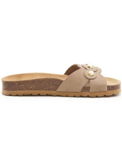 Leren slippers lichtbruin
