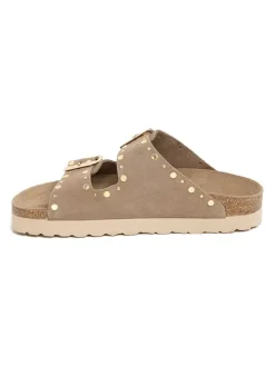 Leren slippers lichtbruin