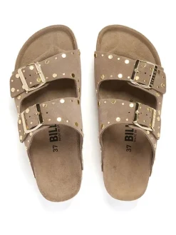 Leren slippers lichtbruin