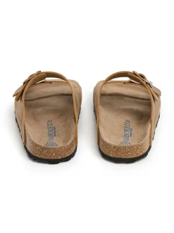 Leren slippers lichtbruin
