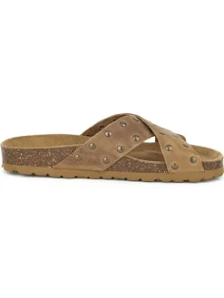Leren slippers lichtbruin