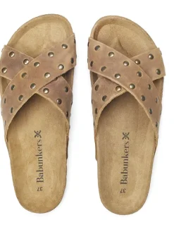 Leren slippers lichtbruin