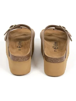 Leren slippers lichtbruin