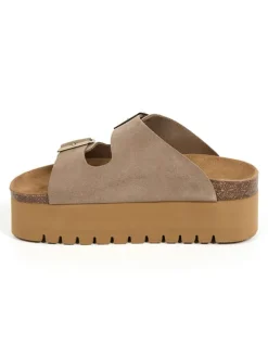 Leren slippers lichtbruin