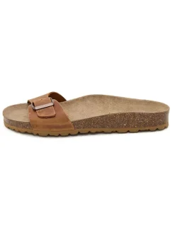 Leren slippers lichtbruin