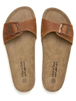 Leren slippers lichtbruin