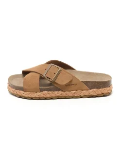 Leren slippers lichtbruin