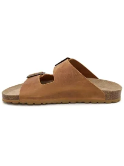 Leren slippers lichtbruin