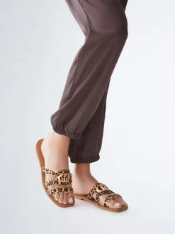 Leren slippers lichtbruin/bruin