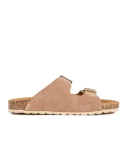 Leren slippers taupe