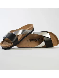 Leren slippers "Tingo" zilverkleurig/zwart