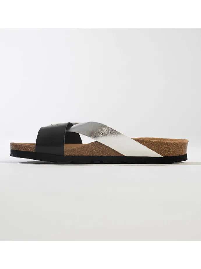 Leren slippers "Tingo" zilverkleurig/zwart