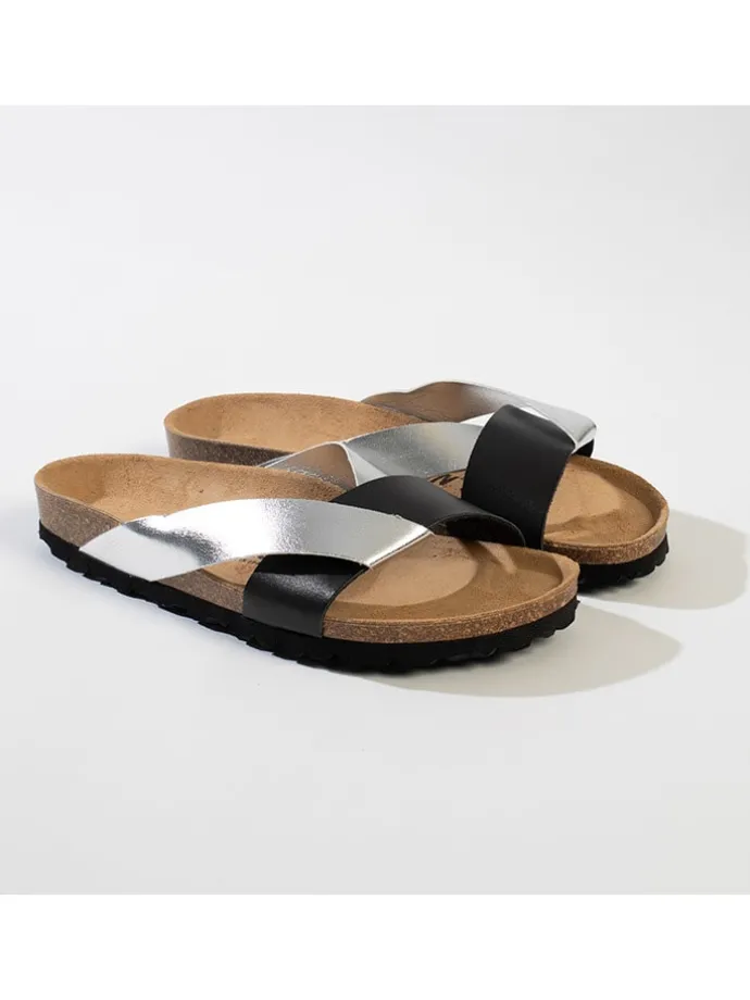 Leren slippers "Tingo" zilverkleurig/zwart