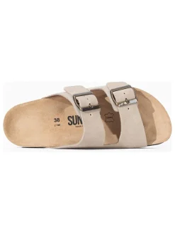 Leren slippers "Trefle" beige