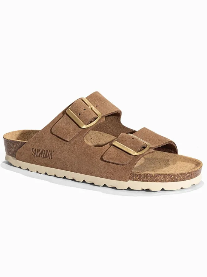 Leren slippers "Trefle" lichtbruin