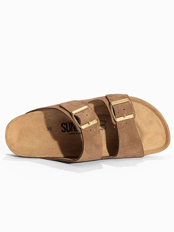 Leren slippers "Trefle" lichtbruin