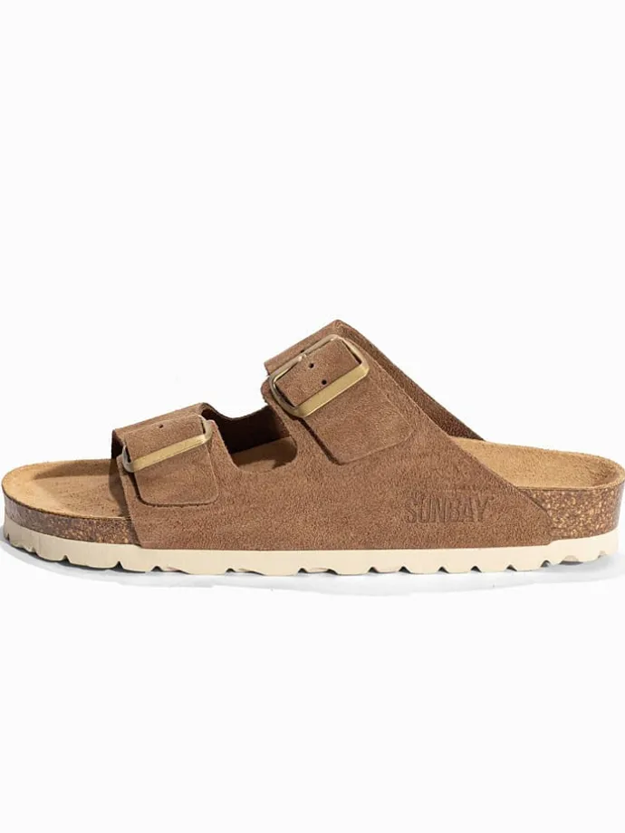 Leren slippers "Trefle" lichtbruin