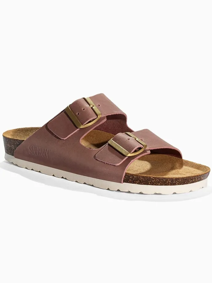 Leren slippers "Trefle" lichtroze