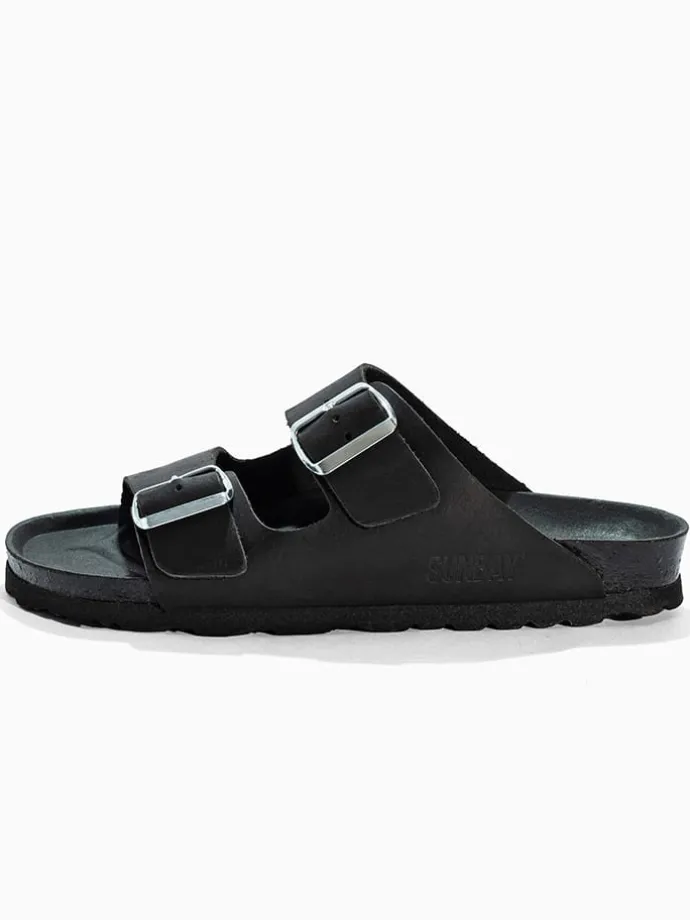 Leren slippers "Trefle" zwart