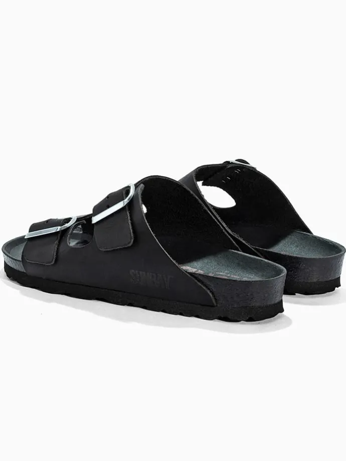 Leren slippers "Trefle" zwart