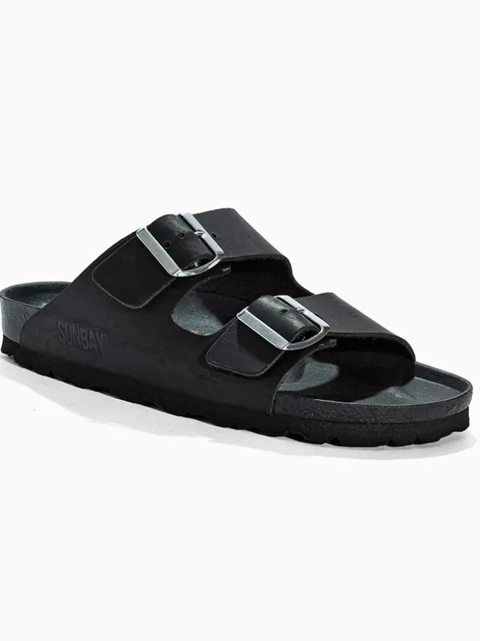 Leren slippers "Trefle" zwart