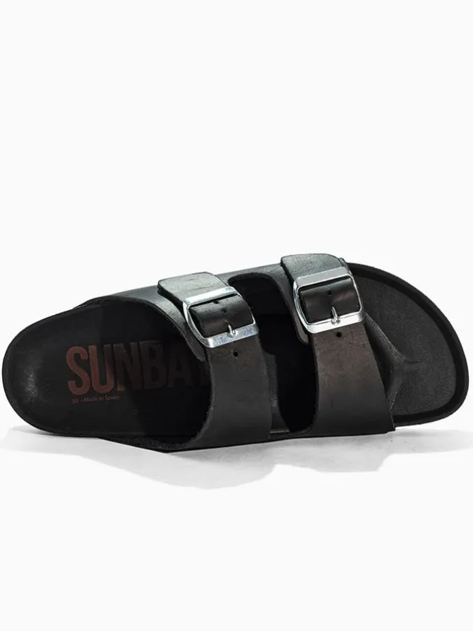 Leren slippers "Trefle" zwart
