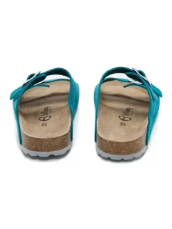 Leren slippers turquoise
