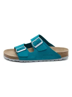 Leren slippers turquoise