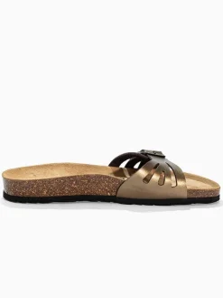 Leren slippers "Venecia" taupe