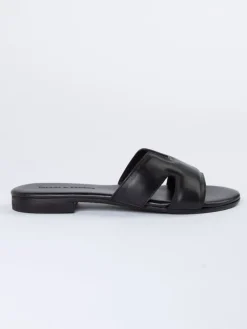 Leren slippers zwart