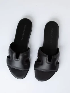 Leren slippers zwart