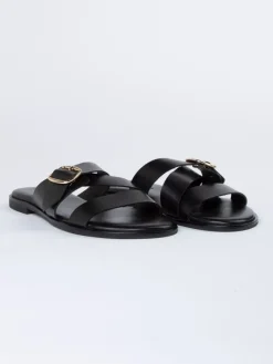 Leren slippers zwart
