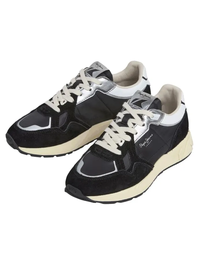 Leren sneakers "Marlon" zwart/zilverkleurig