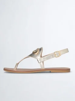 Leren teensandalen goudkleurig
