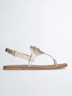 Leren teensandalen goudkleurig
