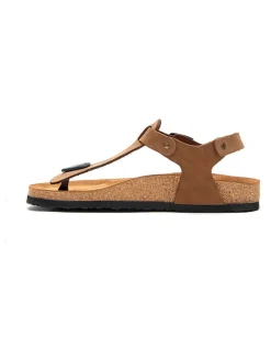 Leren teensandalen zandkleurig