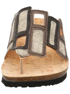 Leren teenslippers beige