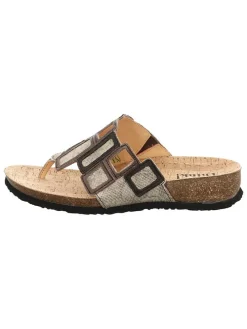 Leren teenslippers beige