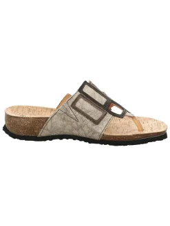 Leren teenslippers beige