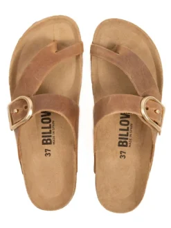 Leren teenslippers bruin